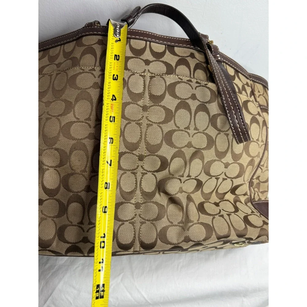 Coach Signature C Monogram Tote Bag Brown Leather Trim Gold Hardware - Picture 10 of 13